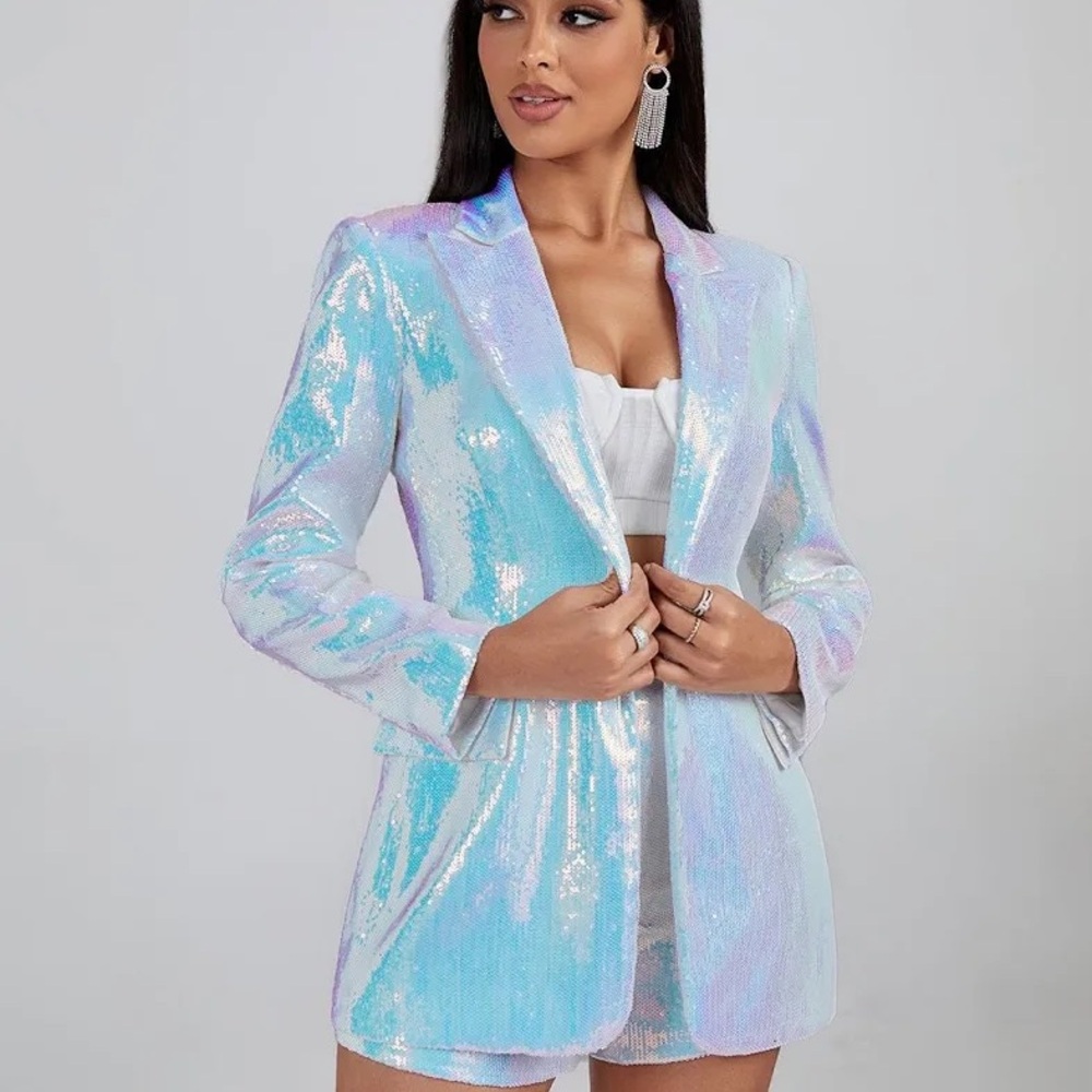 Iridescent Sequin Matching Blazer Set